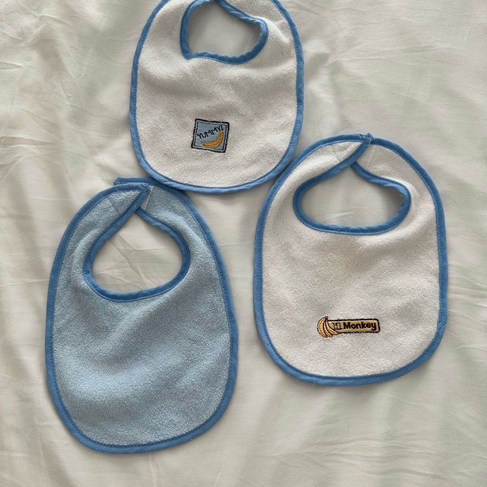Baby Essentials Blue and White Baby Bib Set of 3